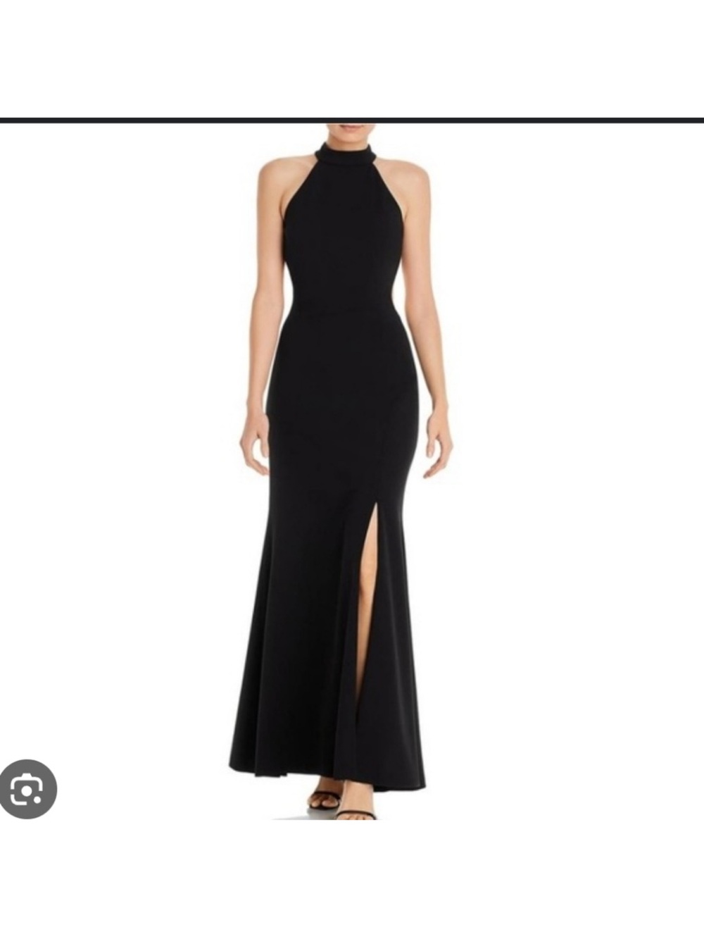 Black Halter Neck Evening Gown with Front Slit